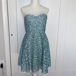 NWT Minuet Strapless Lace Dress Teal